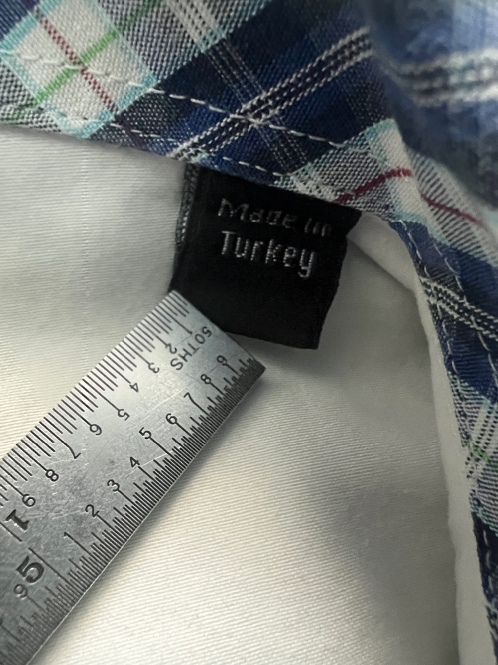 Bogosse White Men's Button-Down Shirt with Blue Plaid Trim Flip Cuffs Size 4 (L) - Picture 10 of 15